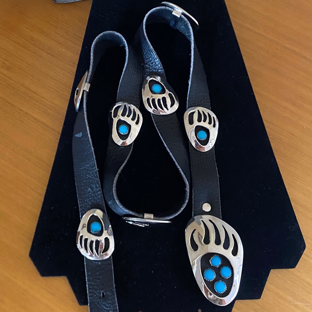 Vintage B. Cayaditto BC Bear Paw Genuine Turquoise Concho Belt – Nickel Silver - Picture 2 of 8